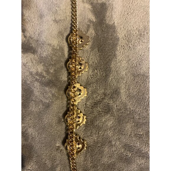 Express Necklace Gold Tone & Peach Floral Statement with Rhinestones 18” length - Picture 8 of 8